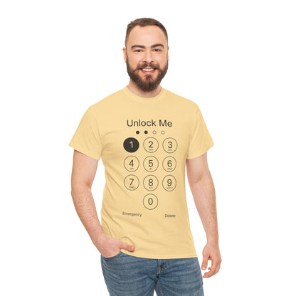 Unlock Me Graphic Tee, Funny T-Shirt for Tech Lovers, Casual Wear, Gift for Birthdays, Tech-themed Apparel, Unisex Heavy Cotton Tee