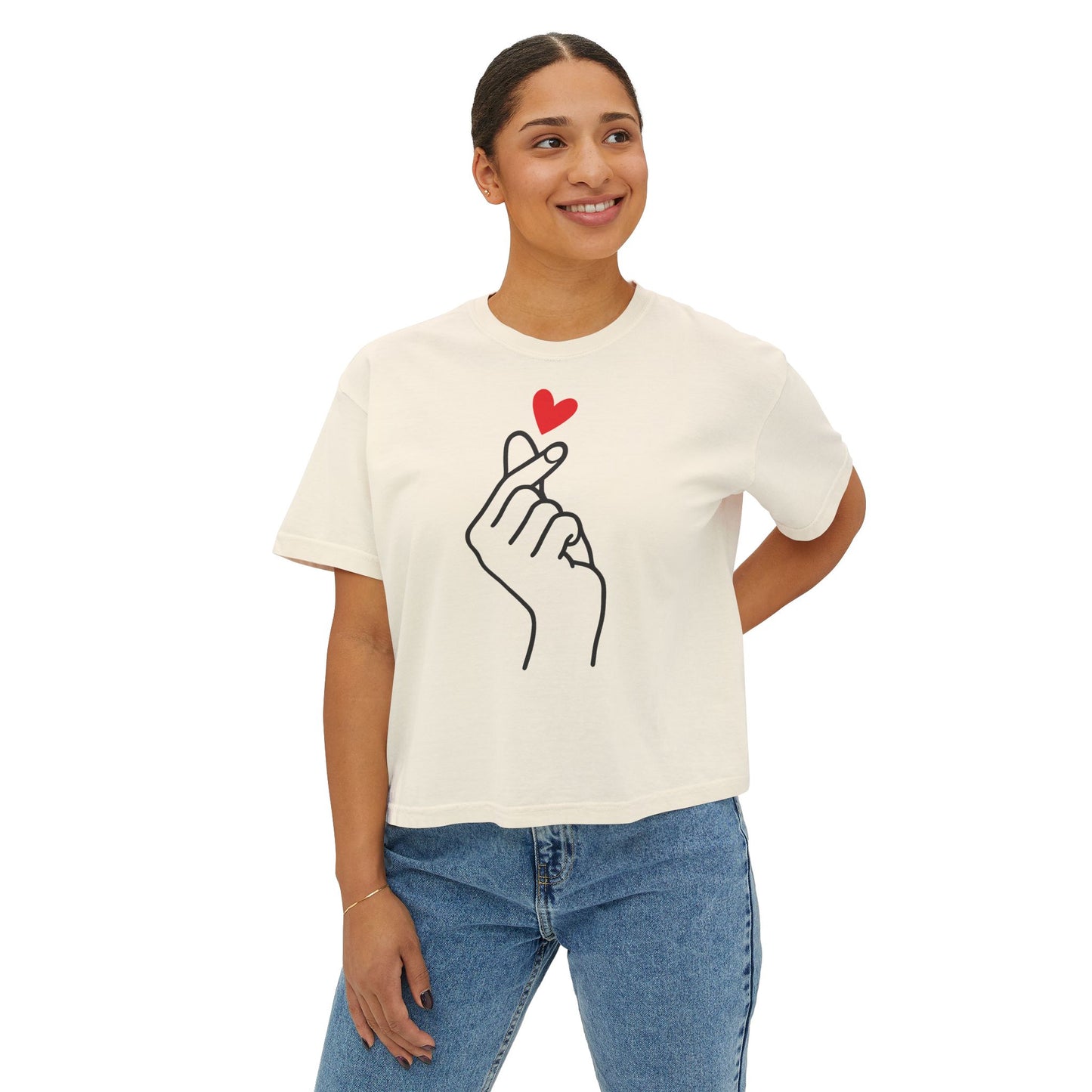 Women's Boxy Tee with Heart Design, Cute Casual T-Shirt, Gifts for Her, Love Themed Apparel, Easy Summer Style, Trendy Everyday Wear