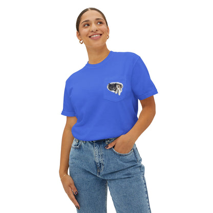 Garment-Dyed Pocket T-Shirt with Adorable Cat Design, Casual Wear, Gift for Cat Lovers, Summer Fashion, Everyday Essentials
