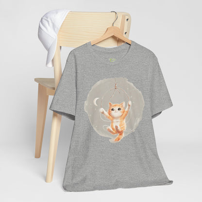 Cute Smiling Cat Cartoon T-shirt - Lightweight Fabric Tee