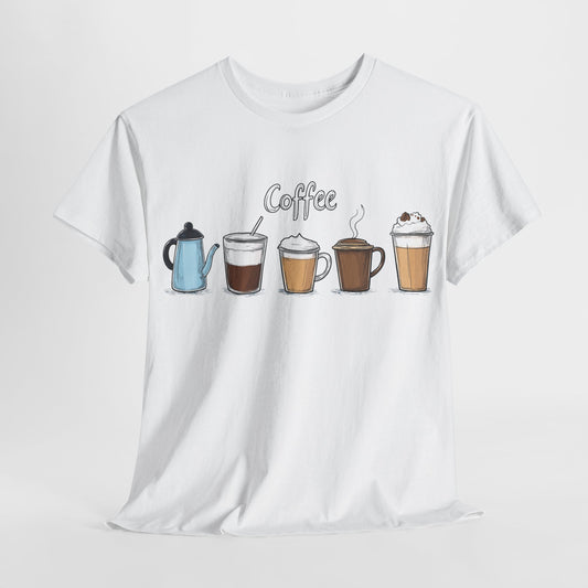 Coffee Cup Pattern Unisex Heavy Cotton Tee - Brewed Patterns Unisex Heavy Cotton Tee