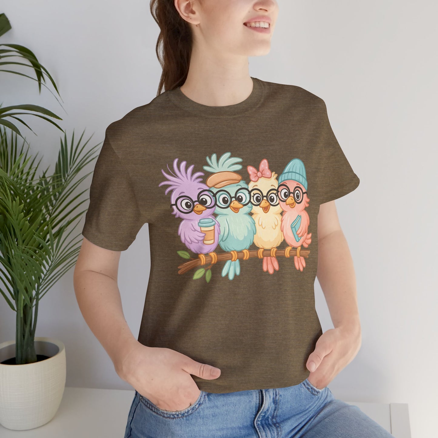 Cute Bird Friends Short Sleeve T-shirt - Perfect Gift for Animal Lovers - Lightweight Fabric Tee