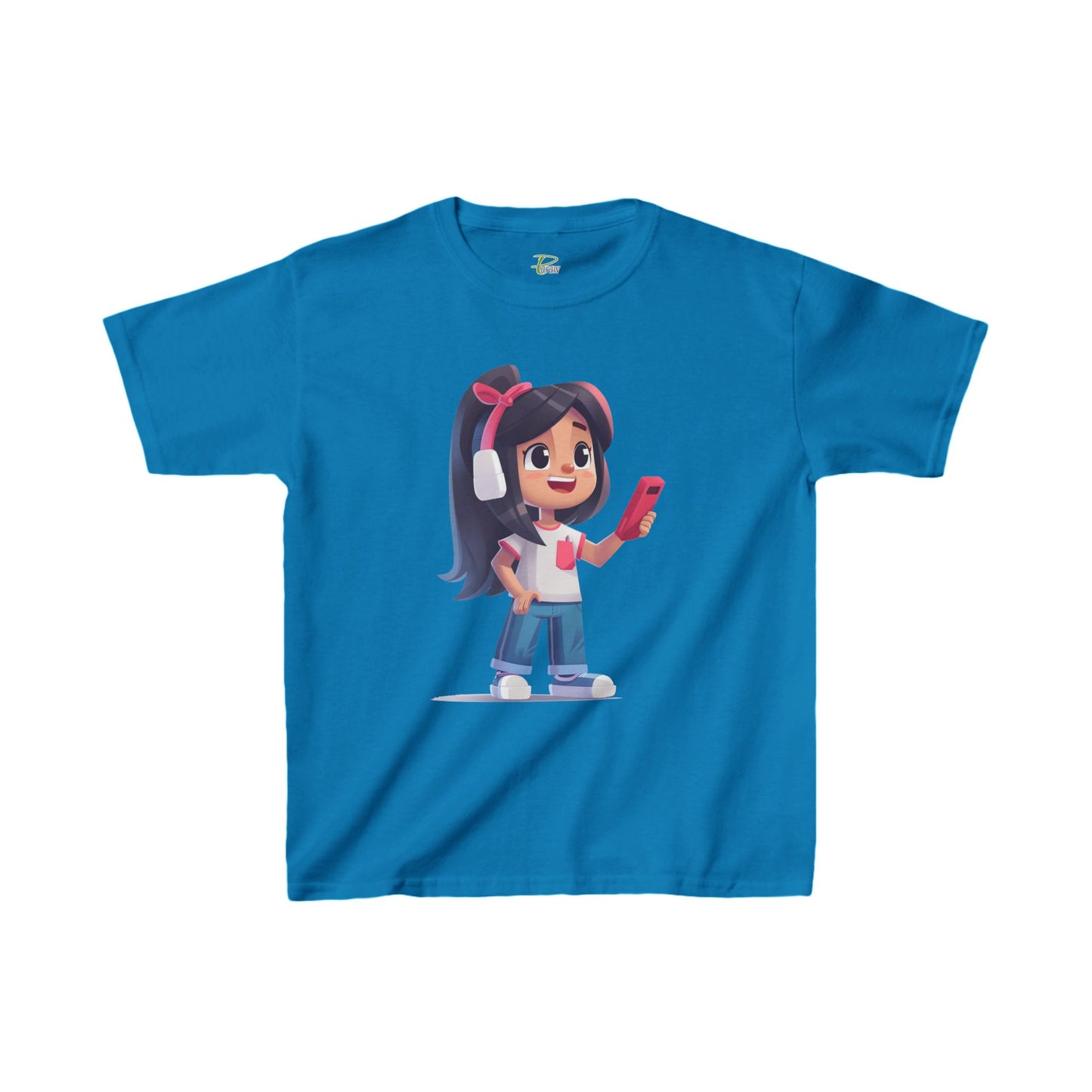Youth Heavy Cotton™ Tee - Youth Heavy Cotton™ Tee with Design of Smiling Girl Holding a Red Phone