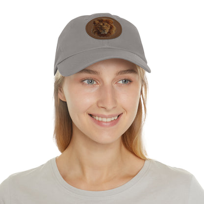 Lion Design Dad Hat with Leather Patch – Stylish Casual Hat for Animal Lovers