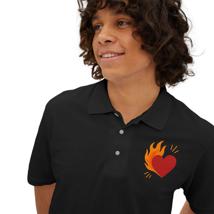 Men's Polo with Flaming Heart Design - Casual Fashion for Everyday Style