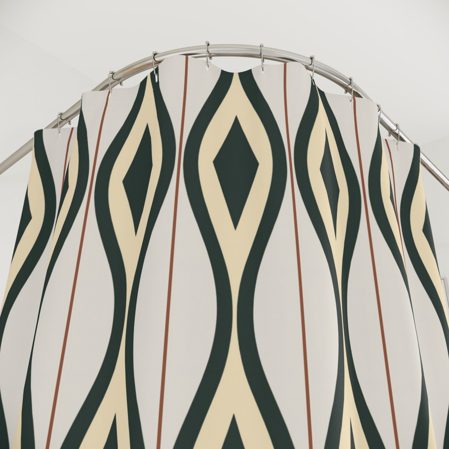 Mid Century Modern Shower Curtain, Retro Geometric Shower Curtain, Olive Green Bathroom Decor, Quiet Luxury Bath Curtain, Designer Bathroom Decor