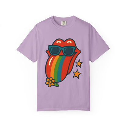 Colorful Retro T-Shirt with Rainbow Tongue Design, Vintage Rock Tee, Unisex Graphic Top, Music Lover Gift, Festival Wear