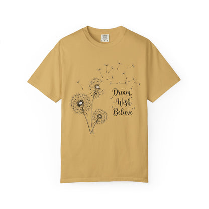 Inspirational Dandelion T-Shirt - Dream, Wish, Believe - Gift Tee