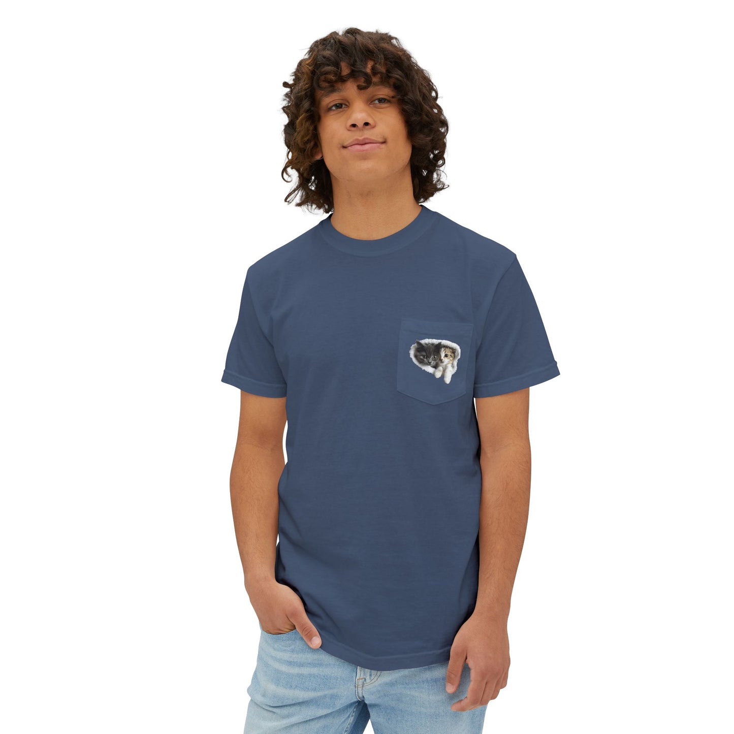 Garment-Dyed Pocket T-Shirt with Adorable Cat Design, Casual Wear, Gift for Cat Lovers, Summer Fashion, Everyday Essentials