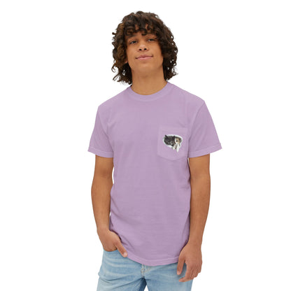 Garment-Dyed Pocket T-Shirt with Adorable Cat Design, Casual Wear, Gift for Cat Lovers, Summer Fashion, Everyday Essentials