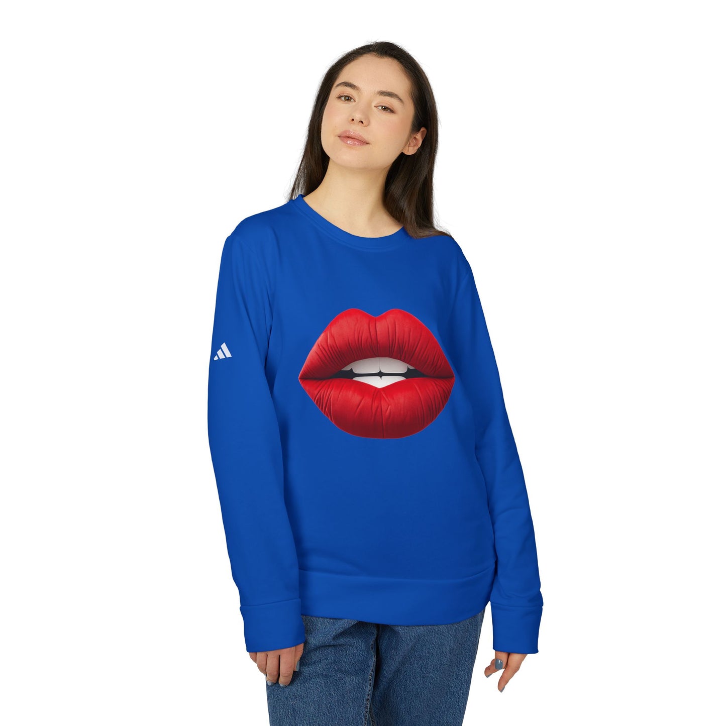 Adidas Women's Fleece Crewneck Sweatshirt with Red lips-shaped design