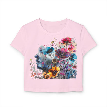 Floral Dreamscape Women Baby Tee - Artistic Short-Sleeve Top for Nature Lovers