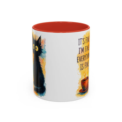 Whimsical Cat Accent Coffee Mug - 'It's Fine, I'm Fine, Everything is Fine'