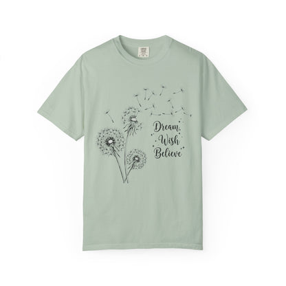 Inspirational Dandelion T-Shirt - Dream, Wish, Believe - Gift Tee