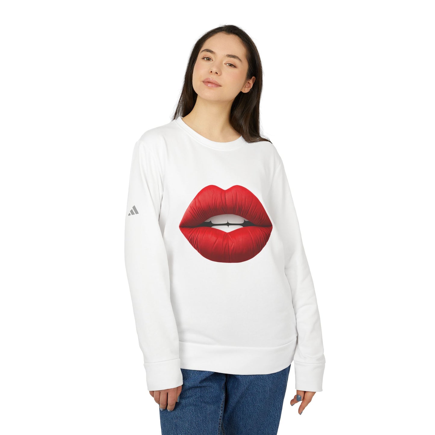Adidas Women's Fleece Crewneck Sweatshirt with Red lips-shaped design