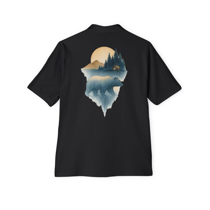 Men's Polo with Bear & Landscape Design - Casual Outdoor Shirt