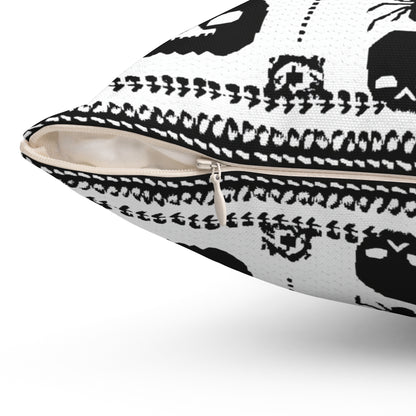 Halloween Pillow - Spun Polyester Square Pillow with Skulls, Pumpkins, and Spiders Design