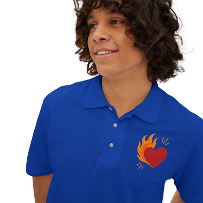 Men's Polo with Flaming Heart Design - Casual Fashion for Everyday Style