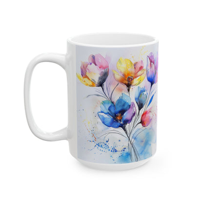 Ceramic Mug, Watercolor Artistic Florals, (11oz, 15oz)