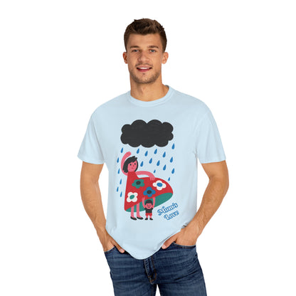 Colorful Rainy Day Unisex T-Shirt - Whimsical Design Featuring Flowers & Clouds - Mother's day Gift - Birthday Gift