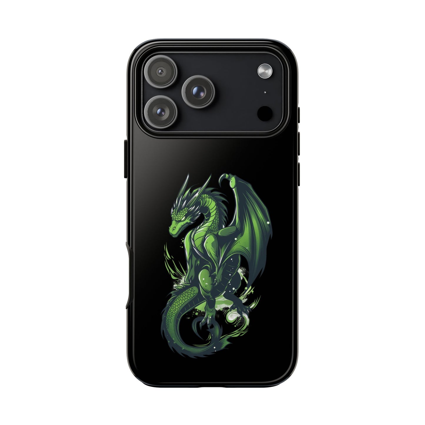 Tough Cases with Green Glowing Dragon design for iPhone, Samsung, and Google