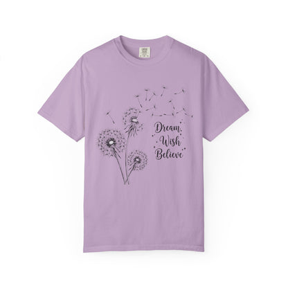 Inspirational Dandelion T-Shirt - Dream, Wish, Believe - Gift Tee