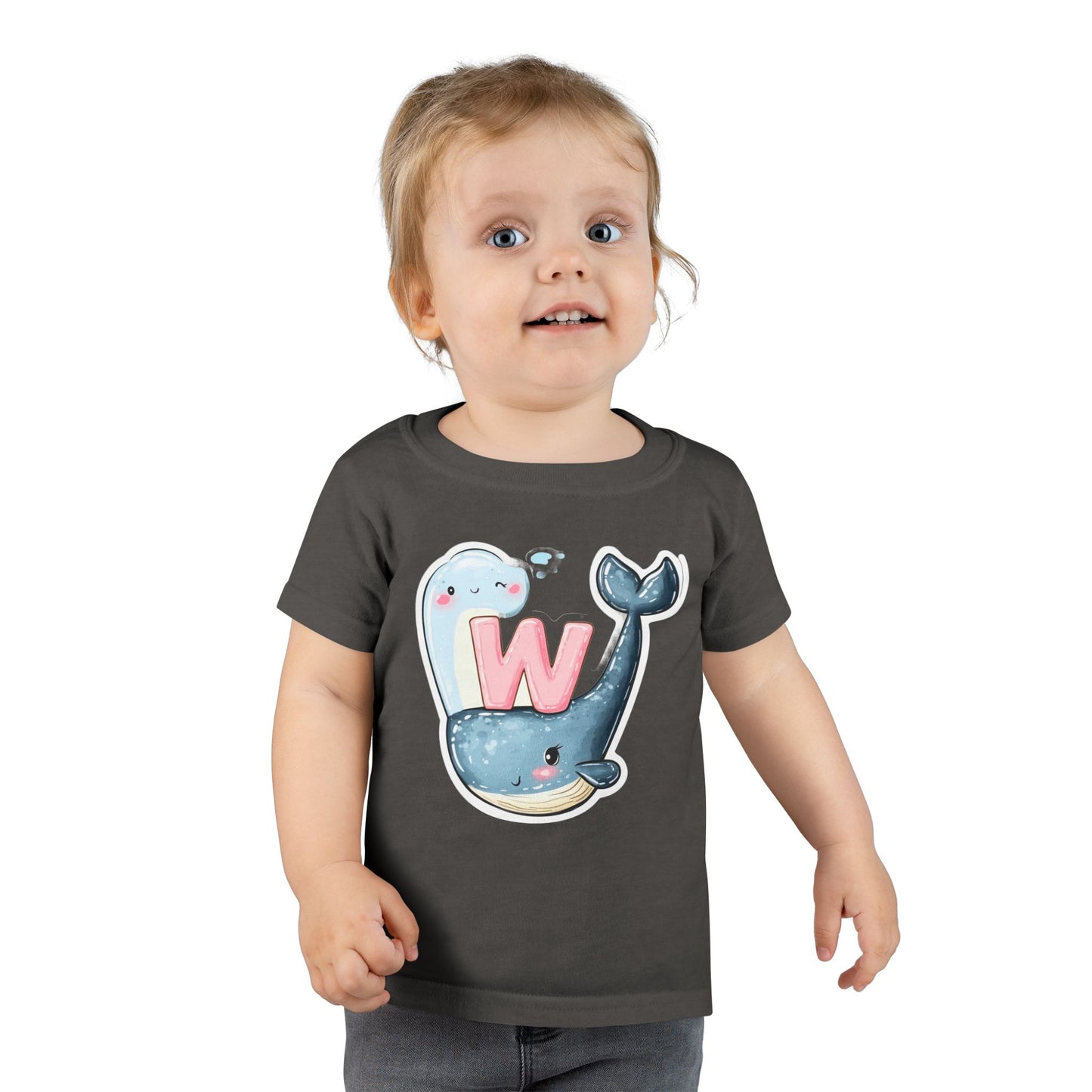 Cute Whale & Ghost Letter W Toddler T-Shirt – Fun Kids Apparel for Learning & Play