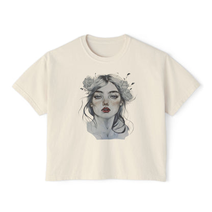 Boho Floral Women's Boxy Tee - Artistic Graphic T-Shirt for Everyday Style