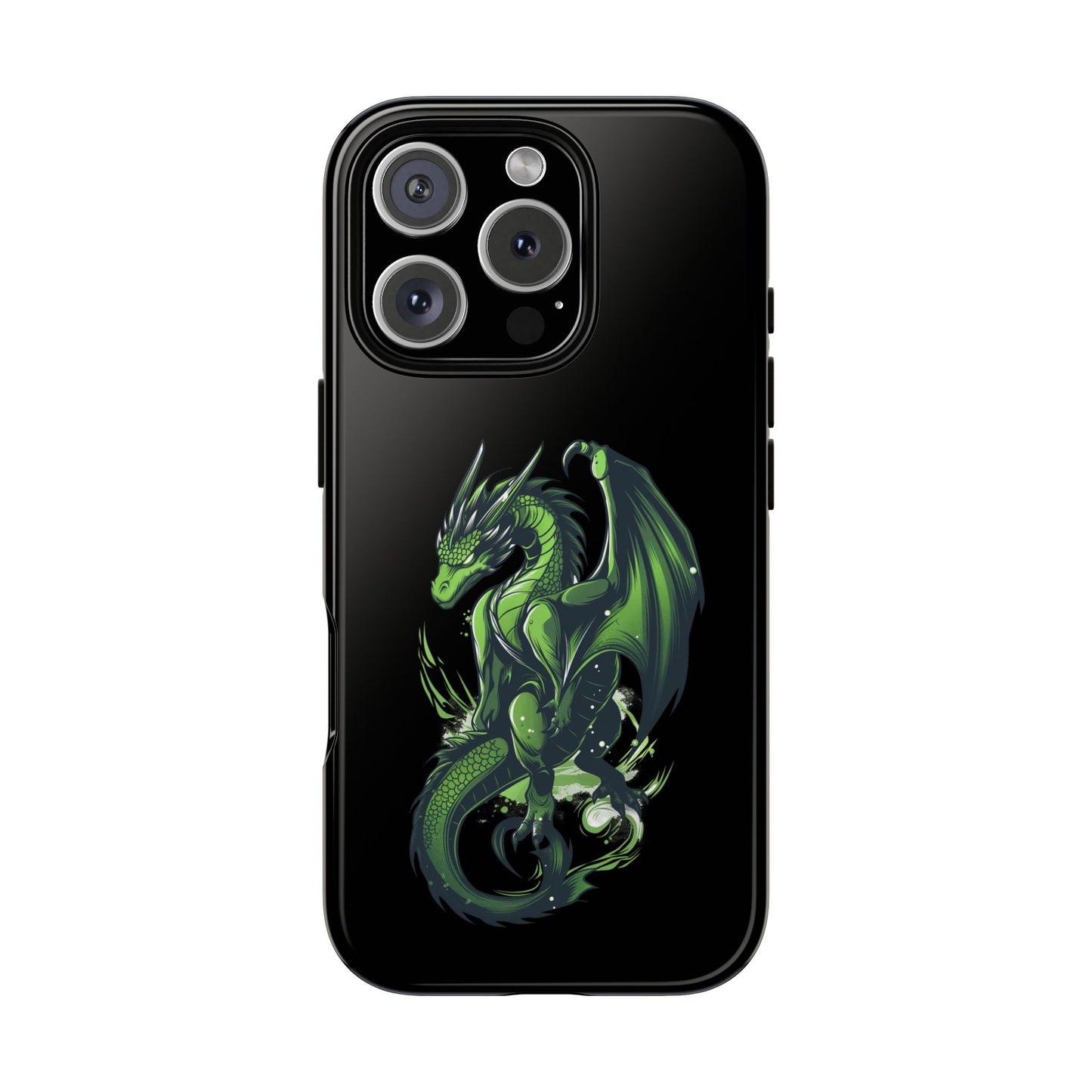 Tough Cases with Green Glowing Dragon design for iPhone, Samsung, and Google