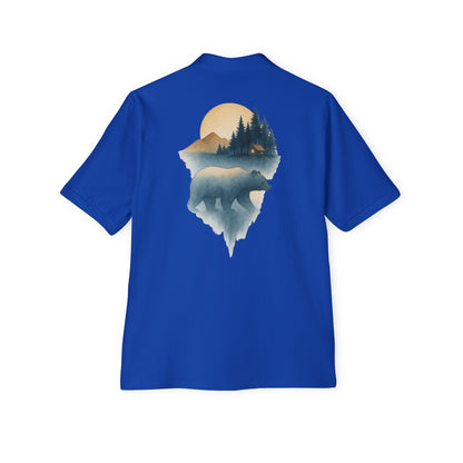 Men's Polo with Bear & Landscape Design - Casual Outdoor Shirt