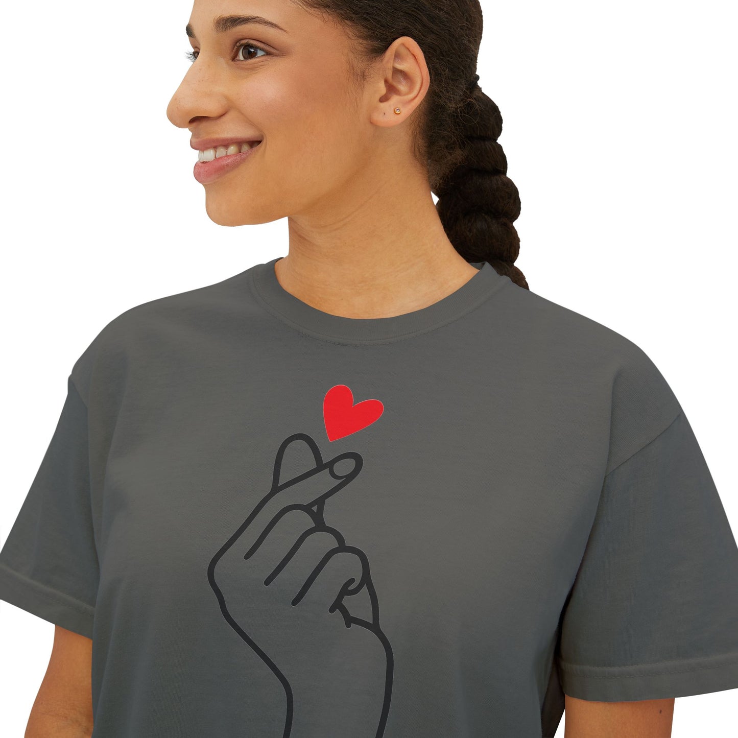 Women's Boxy Tee with Heart Design, Cute Casual T-Shirt, Gifts for Her, Love Themed Apparel, Easy Summer Style, Trendy Everyday Wear