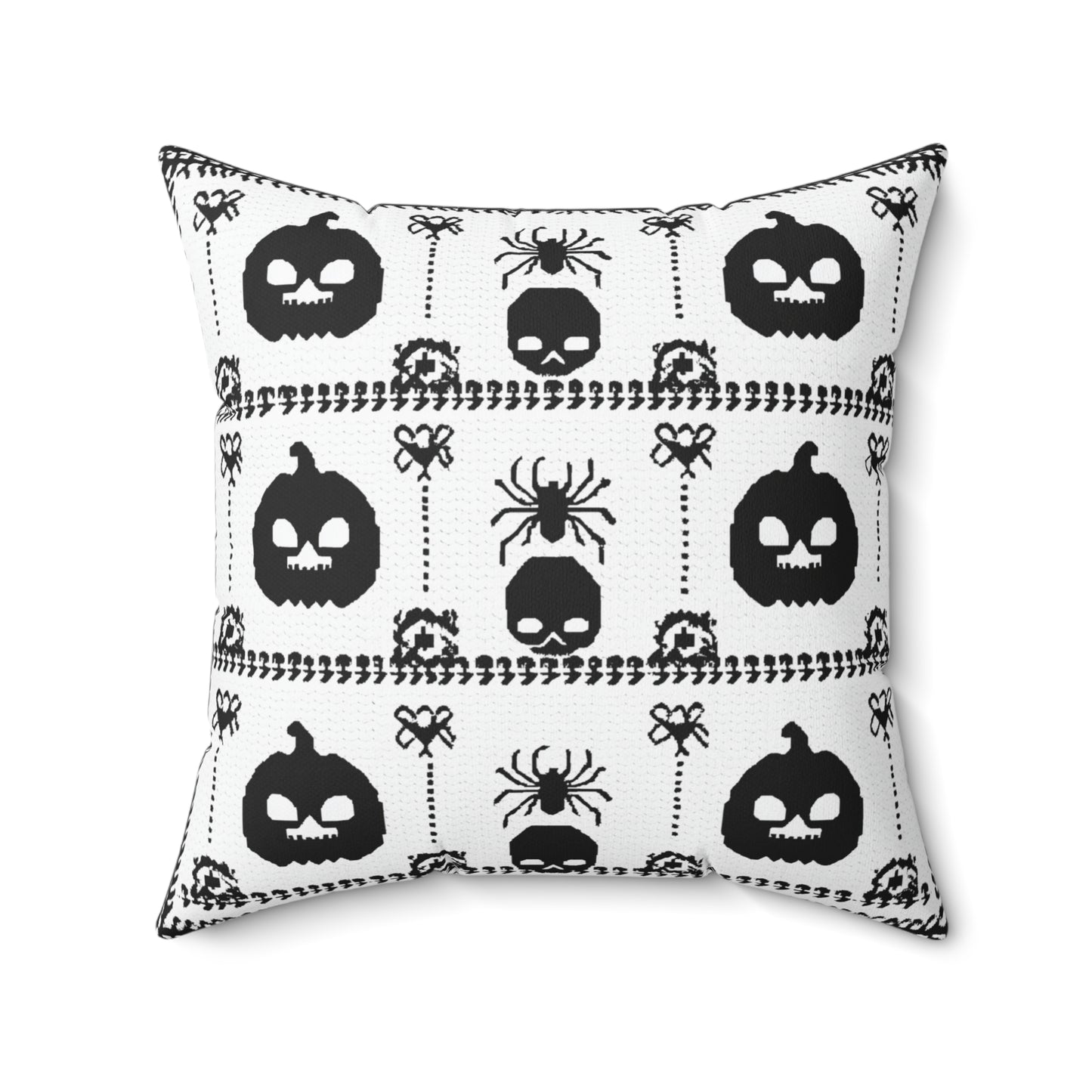 Halloween Pillow - Spun Polyester Square Pillow with Skulls, Pumpkins, and Spiders Design