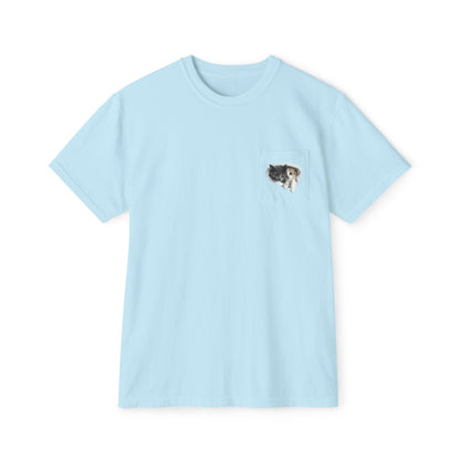 Garment-Dyed Pocket T-Shirt with Adorable Cat Design, Casual Wear, Gift for Cat Lovers, Summer Fashion, Everyday Essentials