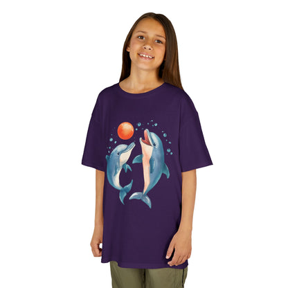 Playful Dolphins design Youth T-shirt- Unisex Youth Heavy Cotton™ Tee