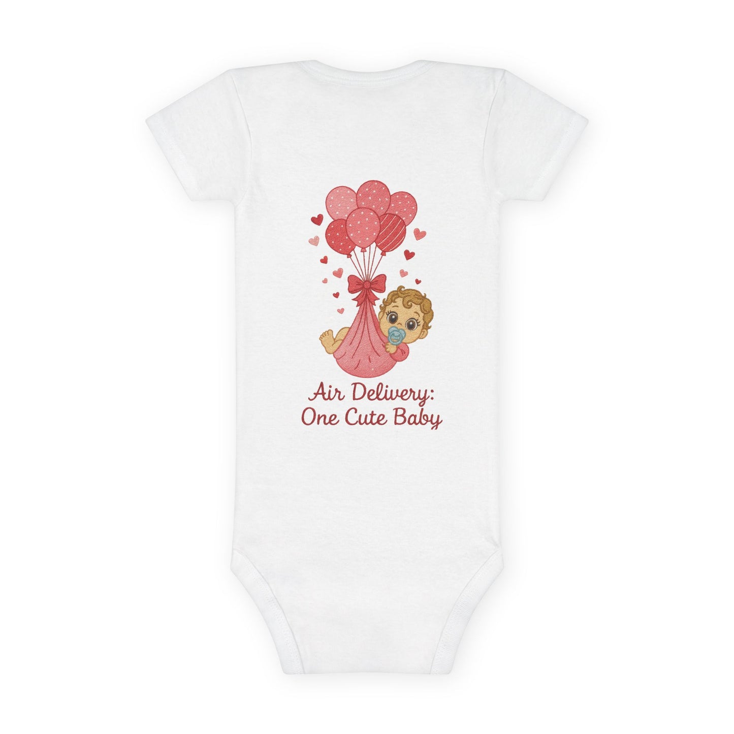Air Delivery Organic Baby Onesie - One Cute Baby with Balloons Design Bodysuit for Girl