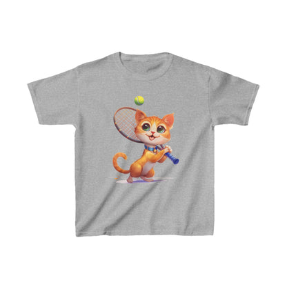 Youth T-Shirt - Cute Cat Playing Tennis - Unisex Youth Heavy Cotton™ Tee