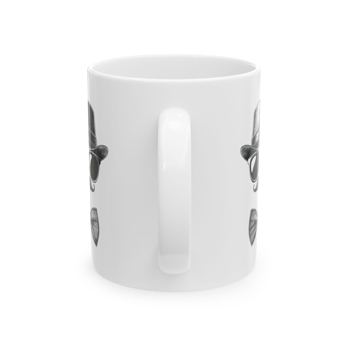 Gentleman Ceramic Mug, (11oz, 15oz) - Ceramic Mug with Black Vector Design - Sunglasses, Mustache & Bow Tie