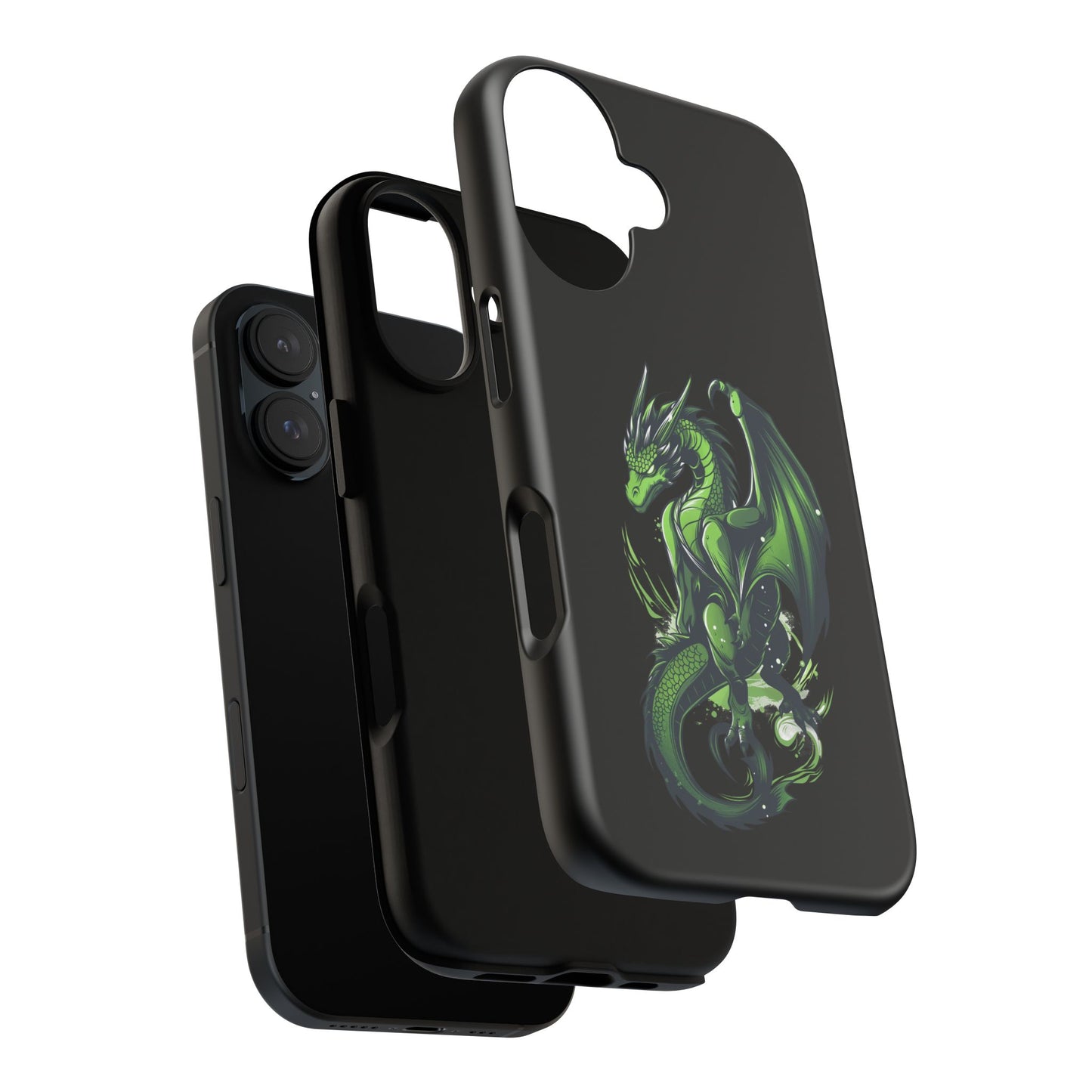 Tough Cases with Green Glowing Dragon design for iPhone, Samsung, and Google