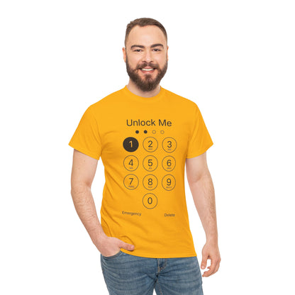 Unlock Me Graphic Tee, Funny T-Shirt for Tech Lovers, Casual Wear, Gift for Birthdays, Tech-themed Apparel, Unisex Heavy Cotton Tee