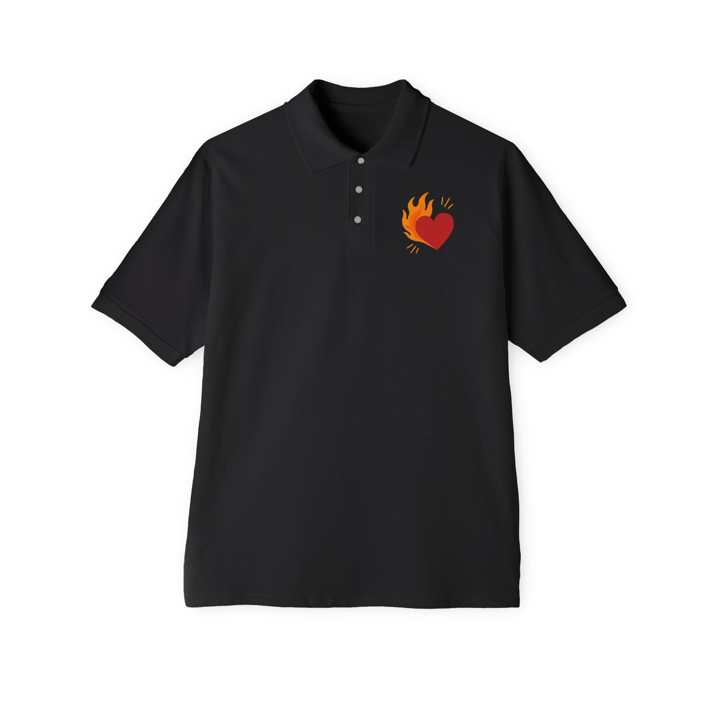 Men's Polo with Flaming Heart Design - Casual Fashion for Everyday Style
