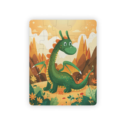 Kids' Puzzle, 30-Piece - Glowing Green Dragon and Golden Mountains Landscape Design
