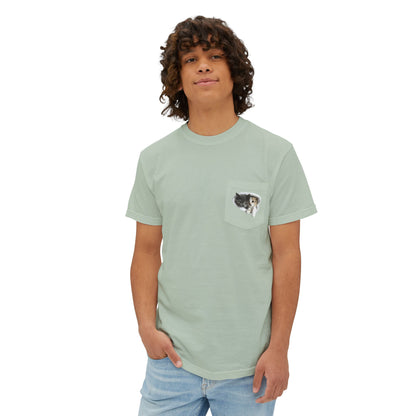 Garment-Dyed Pocket T-Shirt with Adorable Cat Design, Casual Wear, Gift for Cat Lovers, Summer Fashion, Everyday Essentials
