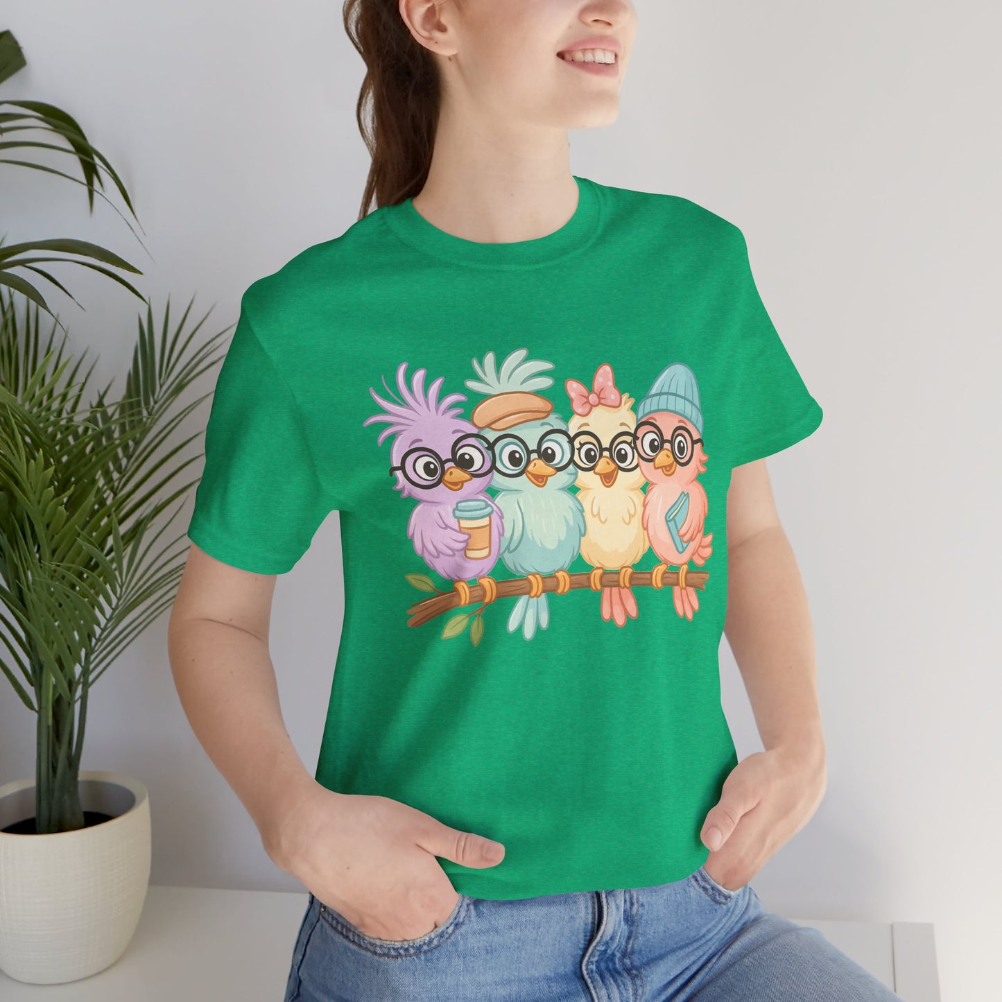 Cute Bird Friends Short Sleeve T-shirt - Perfect Gift for Animal Lovers - Lightweight Fabric Tee