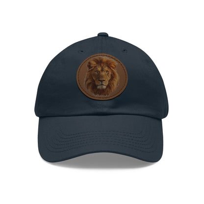 Lion Design Dad Hat with Leather Patch – Stylish Casual Hat for Animal Lovers