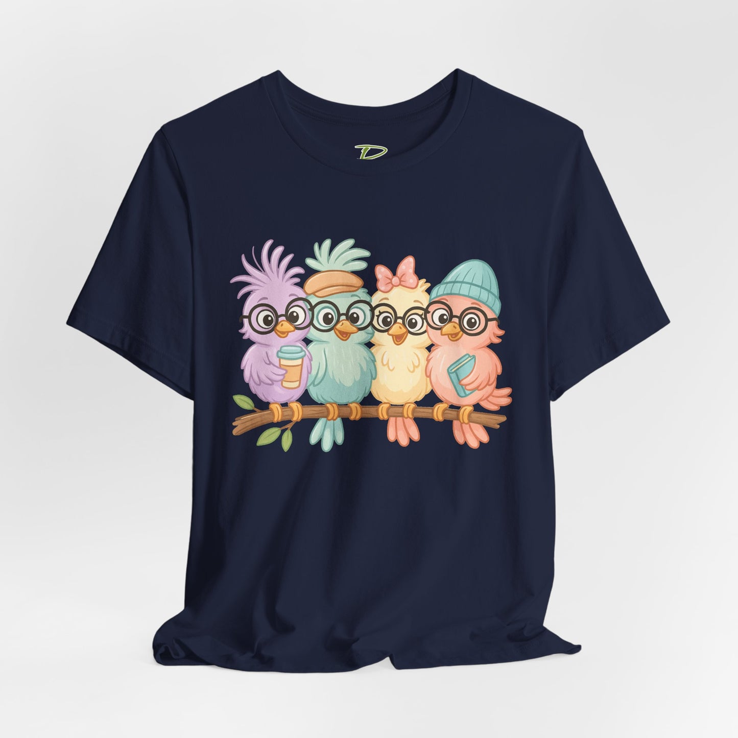 Cute Bird Friends Short Sleeve T-shirt - Perfect Gift for Animal Lovers - Lightweight Fabric Tee