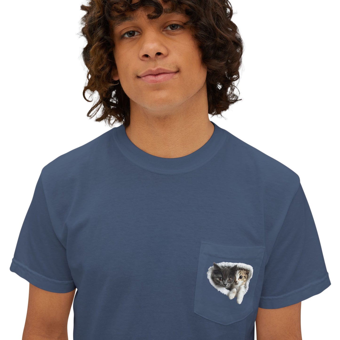 Garment-Dyed Pocket T-Shirt with Adorable Cat Design, Casual Wear, Gift for Cat Lovers, Summer Fashion, Everyday Essentials