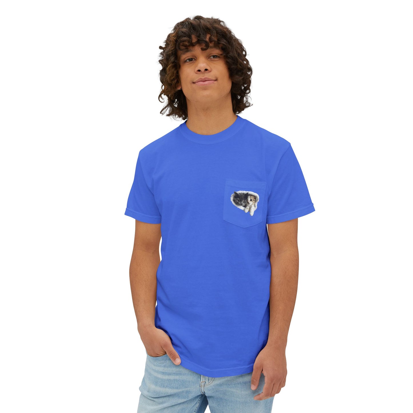 Garment-Dyed Pocket T-Shirt with Adorable Cat Design, Casual Wear, Gift for Cat Lovers, Summer Fashion, Everyday Essentials