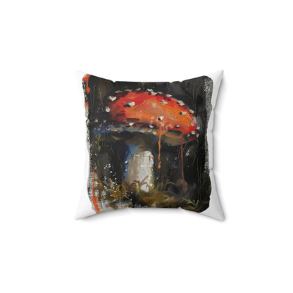 Mushroom Oil colored Square Cushion (White Background)