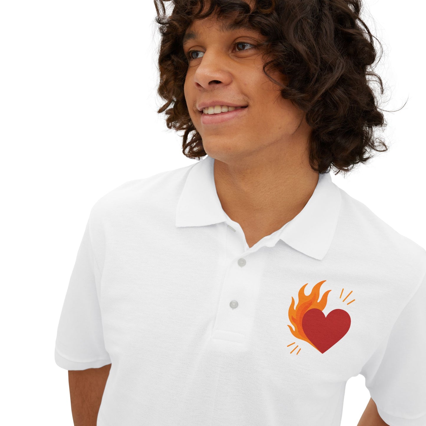 Men's Polo with Flaming Heart Design - Casual Fashion for Everyday Style
