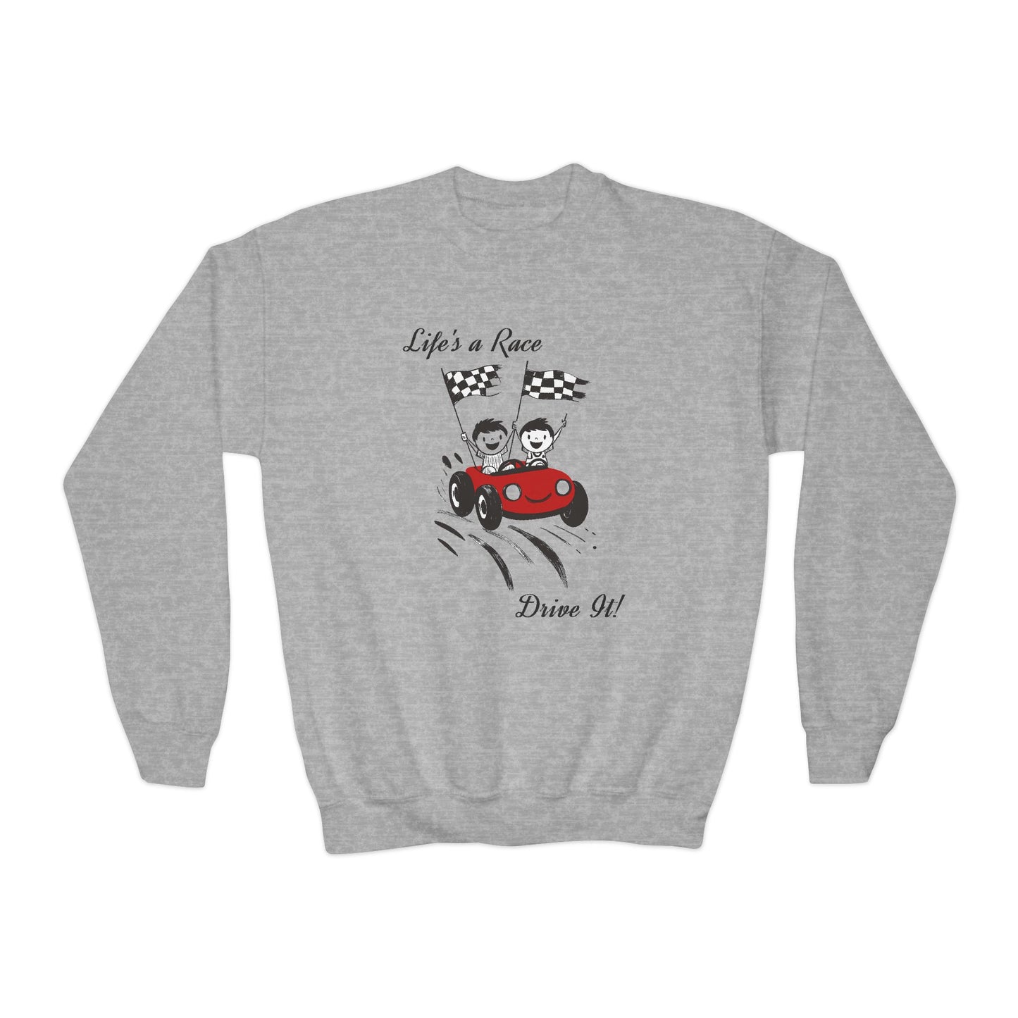 Youth Crewneck Sweatshirt -  Race car-themed Design Sweatshirt